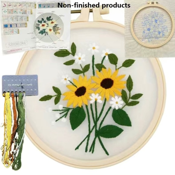 Cross stitch Embroidery Complete Kit - Yellow Flowers - Picture 2 of 3